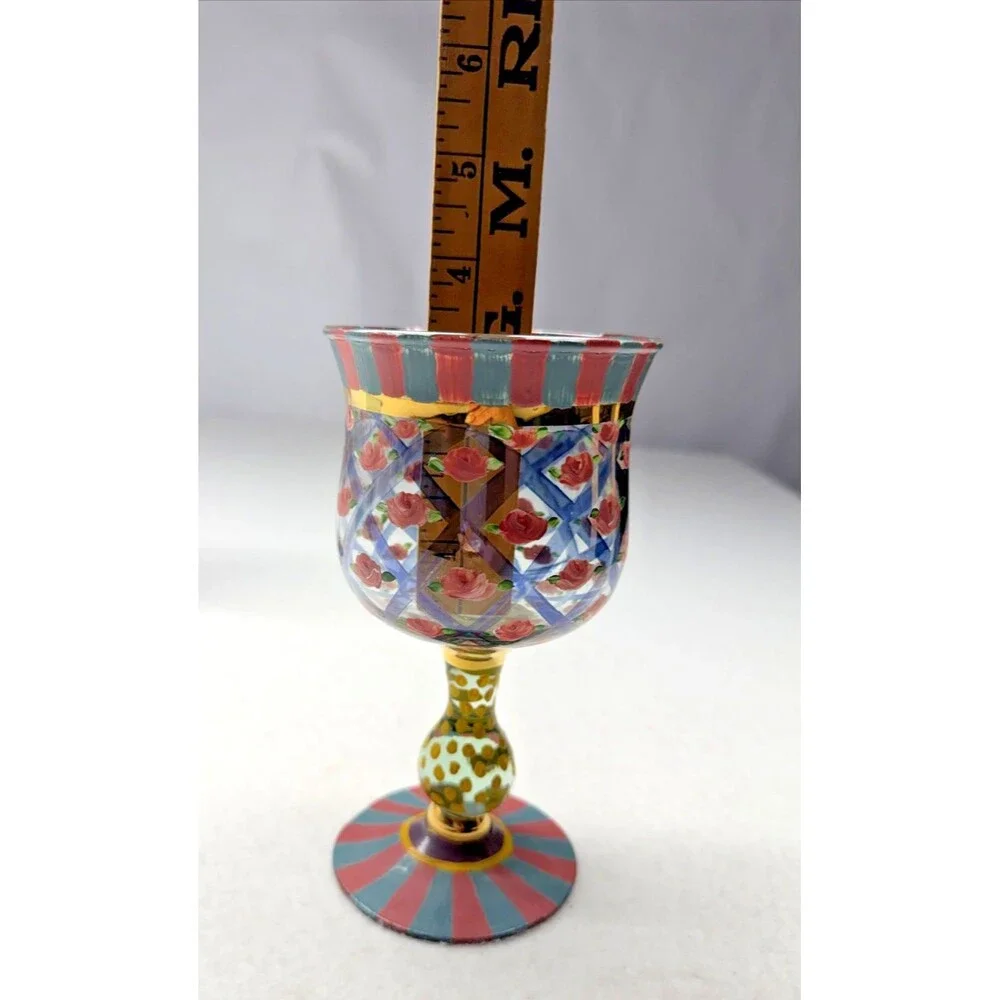 MacKenzie Childs Circus Rose Arbor Tall Water Goblets Pair Retired Vintage